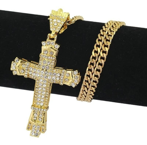 Collar Cruz Zirconias Oro 18k Cadena Dije Crucifijo Jesus 