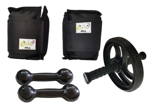 Kit Caneleira 4 Kg + Halteres 3 Kg + Roda Abdominal.