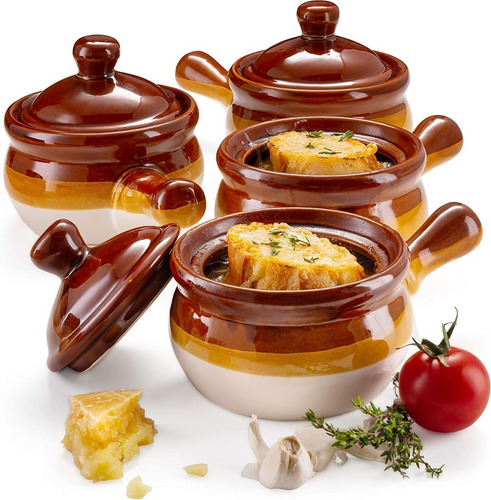 Juego De 4 Cuencos De Sopa Francesa Cerámica Con Asa 443 Ml