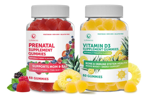 Paquete De Gomitas Prenatales Y De Vitamina D3, Sin Omg, Sin