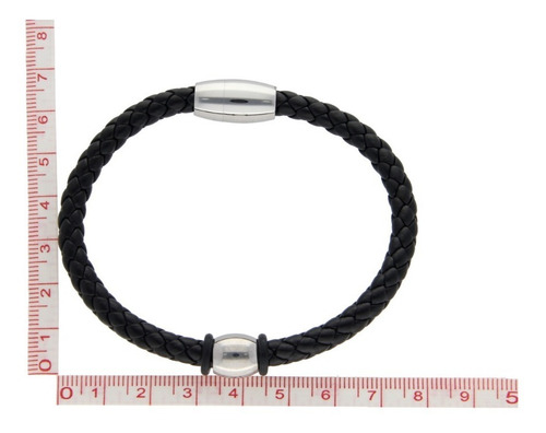 Imagen 3 de 5 de Pulsera Piel Cafe Con Iman Y Centro Redondo Acero
