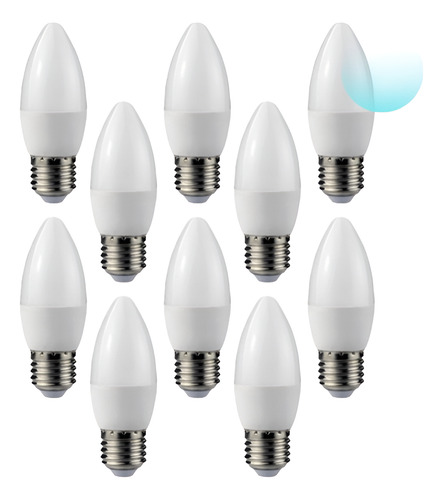 Pack X10 Lampara Vela Opal Led E27 6w 6500k Luz Fría Luz Blanco Frío