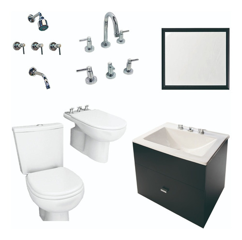 Combo Baño Completo Vanitory60cm Inodoro Set Griferia Lever 