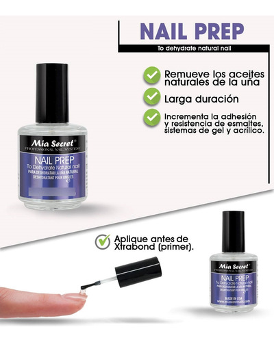 Nail Prep 7.4 Ml Y Xtrabond 7.4 Ml Mía Secret
