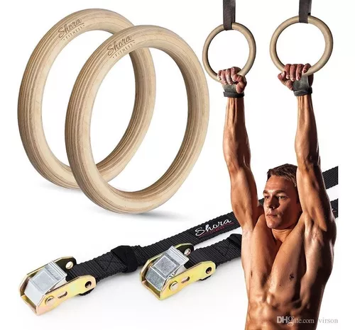 Leapiture 1 par de anillos de entrenamiento de madera para gimnasia,  anillos de gimnasia olímpica, anillos de gimnasia ajustables, suspensión  para