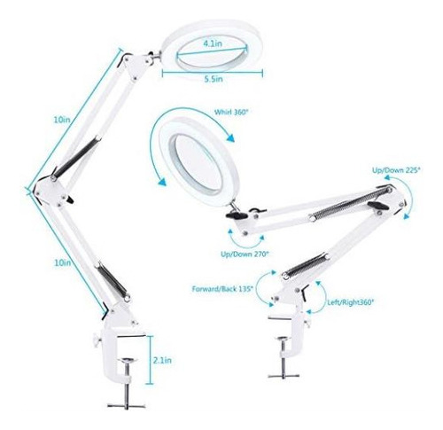 Lámpara De Aumento Led Con Abrazadera, 8 Dioptrías, Lente De