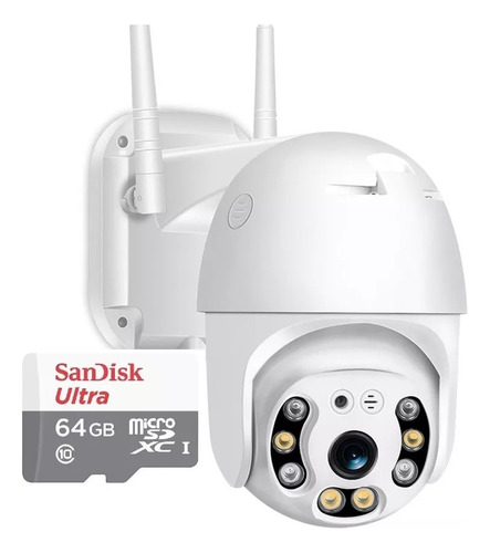 Cámara IP externa Yoosee Wifi + tarjeta de memoria SD de 64 GB, color blanco