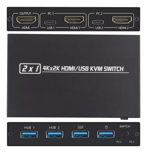 Conmutador Usb Kvm Y Hdmi H Hub Compatible Con 4k