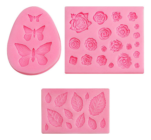 Molde 3d Hoja Rosa Flor Mariposa Pastel Chocolate Rose 9652