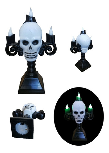 Candelabro Con Luz Calavera Halloween Decoración Adorno Color Negro