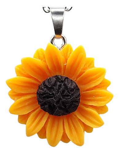 Imagen 5 de 6 de Collar Girasol Mujer Dije Resina Cadena Hombre Acero Plata