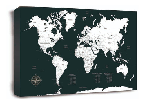 Mapa Mundial En Cuadro De 73x50 Cm - Mapamundi - Decoración