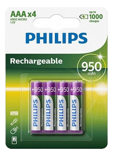 Pilas Recargables Philips Aaa 950mah X4