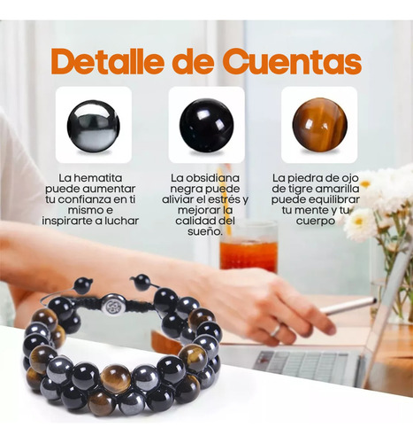 Pulsera Ojo De Tigre Obsidiana Hematites Brazalete Cuentas F