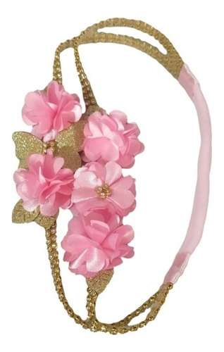 Imagem 2 de 2 de Faixa De Cabeça Elástica Luxo Com Flores Borboleta Bebê