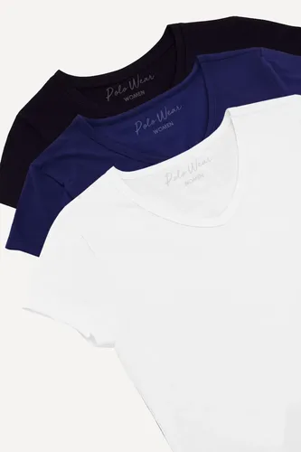 Kit 3 Camisetas Básicas Feminina Polo Wear Sortido Branco-azul-preto G