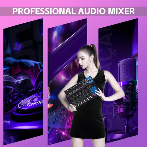 Mesa De Som F7 Bluetooth Usb Mixer Mp3 Digital 7 Canais 12v