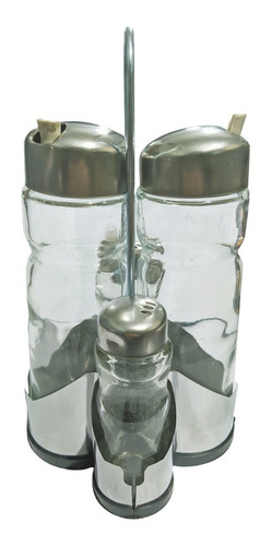 Set 4 Piezas Aceitera Vinagrera Especieros Acero Y Vidrio