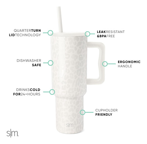 Taza Aislante Simple Modern 40 Oz Con Asa Y Tapa Straw Trek