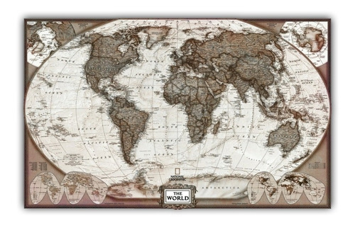 Mapa Mundi Hd Atual Tipo Vintage 65x100cm Para Decorar Casa