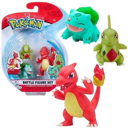 Pokémon Figure Pack 3 Charmeleon, Bulbasaur E Larvitar Sunny