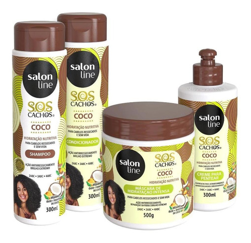 Kit Sos Cachos Coco Salon Line 4 Produtos Original