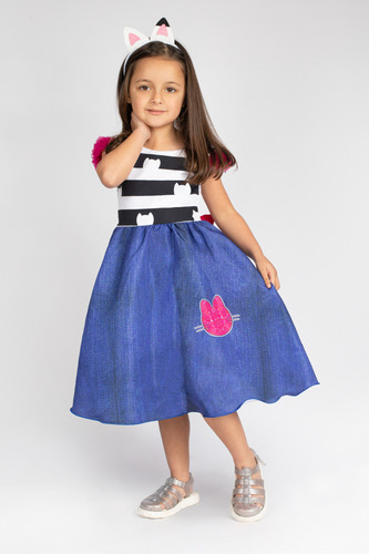 Vestido Modelo Gabby Com Pompom Infantil Festa Desenho Gabi