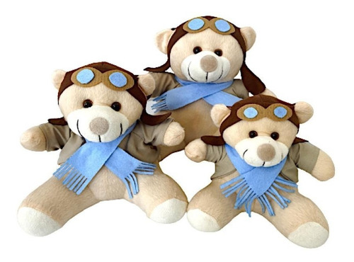 Trio De Ursinhos Para Nichos 15cm 20cm 25cm Aviador Bebê