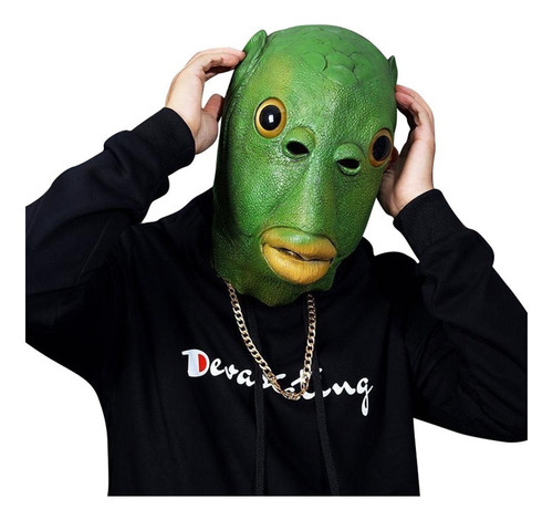 Máscaras De Cosplay Feas Con Cabeza De Pez Verde De Regalo P