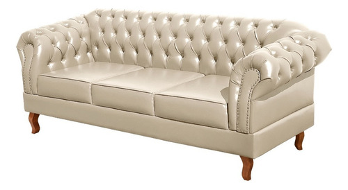 Conjunto Kit Sofá 3 Lug Poltronas Dom Pedro Chesterfield Cor Couríssimo Bege 045 Desenho Do Tecido Liso