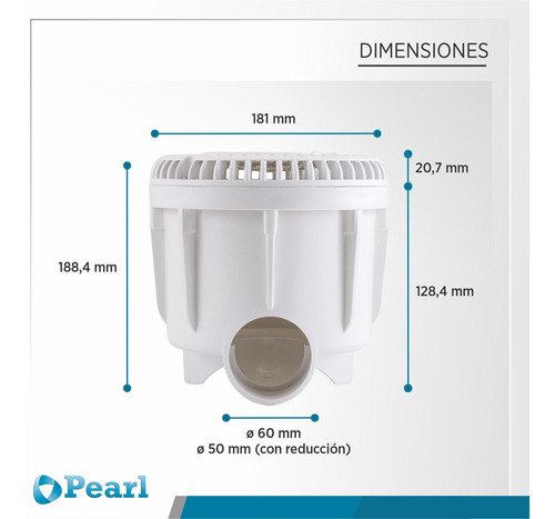 Toma De Fondo Fibra De Vidrio Pearl Boca 50 Mm Color Blanco