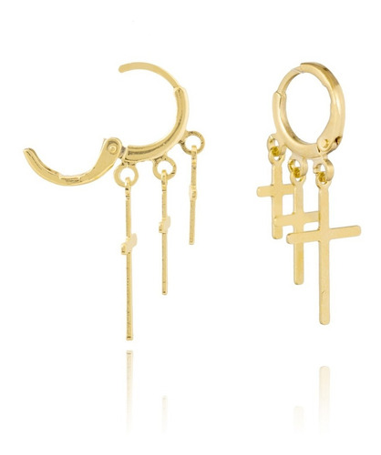 Brinco Argola Três Crucifixo Cruz Pendurada Folheado A Ouro