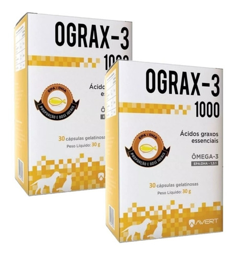 Omega 3 Ograx-3 1000 Para Cães E Gatos 2x30 Cápsulas Avert 
