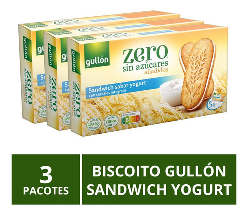 Biscoito Gullón, Sandwich Yogurt, 3 Pacotes, Sem Açúcar