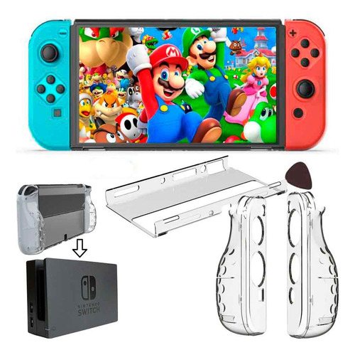 Case Para Nintendo Switch Oled Transparente 5 Piezas Rígido