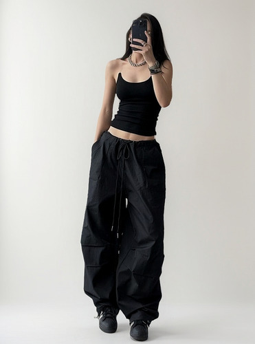 Pantalones Cargo Y2k Mujer High Street Cordón Oversize