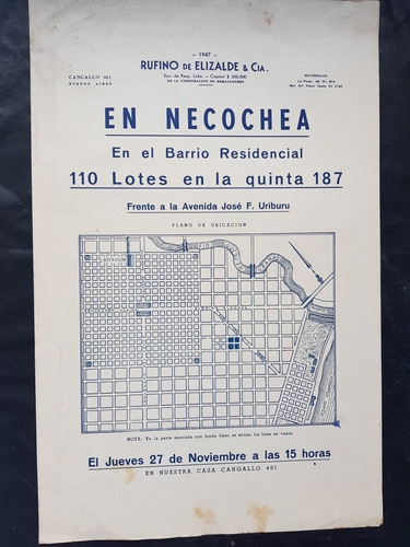 Antiguo Loteo En Necochea. Rufino De Elizalde & Cia. 51478.