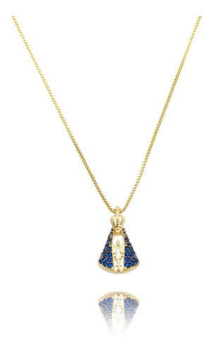 Colar Religioso Nossa Senhora Aparecida Azul Semi Joia