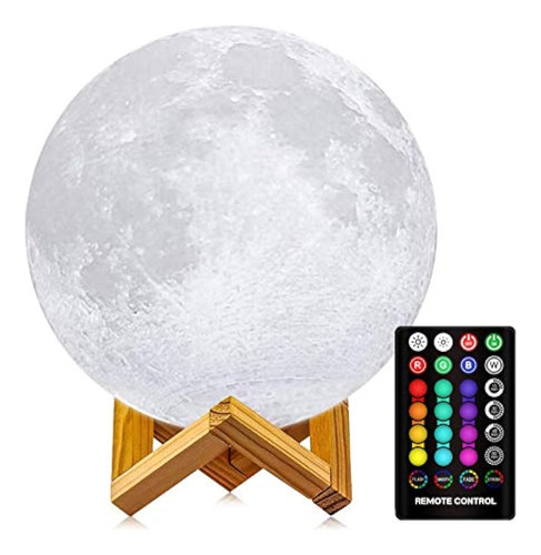 Lámpara De Luna Impresión 3d Luz De Luna Con Soporte Y Contr