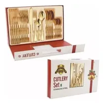 Comprar Set De Cubiertos Premium Dorados X 24 Pzs - Navidad 2024