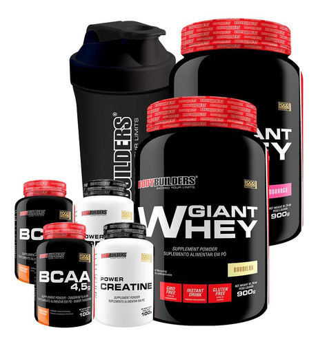 Kit 2 Giant Whey 900g+ 2 Bcaa 4,5 100g+ 2 Creatinas 100g