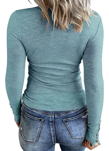 Polera De Manga Larga Con Botones Para Mujer