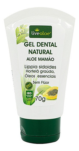 Gel Dental Natural Aloe Mamão Vegano Sem Flúor 70g Livealoe