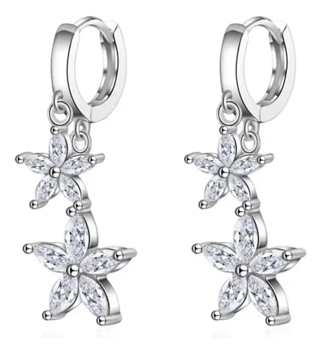 comprar Aro Argolla Doble Estrella Colgante Con Zircón Plata Ley 925