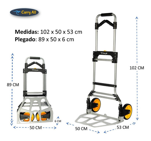 Imagen 3 de 8 de Carro De Carga Plegable Tipo Yegua 150 Kilos Manillas Cuerda