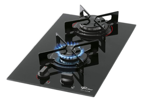 Cooktop À Gás Fischer 2 Bocas Fit Line Vidro Preto Bivolt