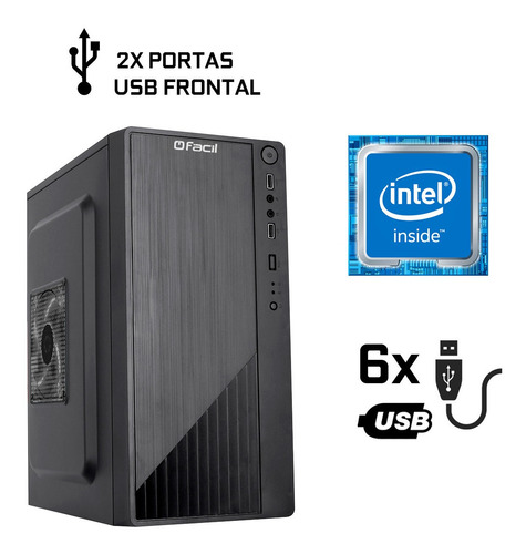 Computador Completo Fácil Intel Core I5, 8GB, SSD 240GB, Windows 10, Preto + Monitor 19" HDMI LED + Teclado e Mouse