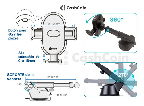 Imagen 3 de 10 de Soporte Celular Auto Parabrisas Tablero Torpedo 360 Sopapa