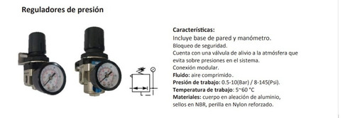 Reguladores De Presión G 3/8 0.5-8.5 (bar) / 8-123 (psi). 1