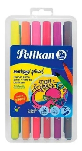 Plumones Pelikan Markana Punta Pincel X 12 Uds